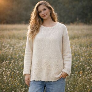 Vintage Hand Knit Sweater Women M Cream Beaded Angora Cottagecore French Country